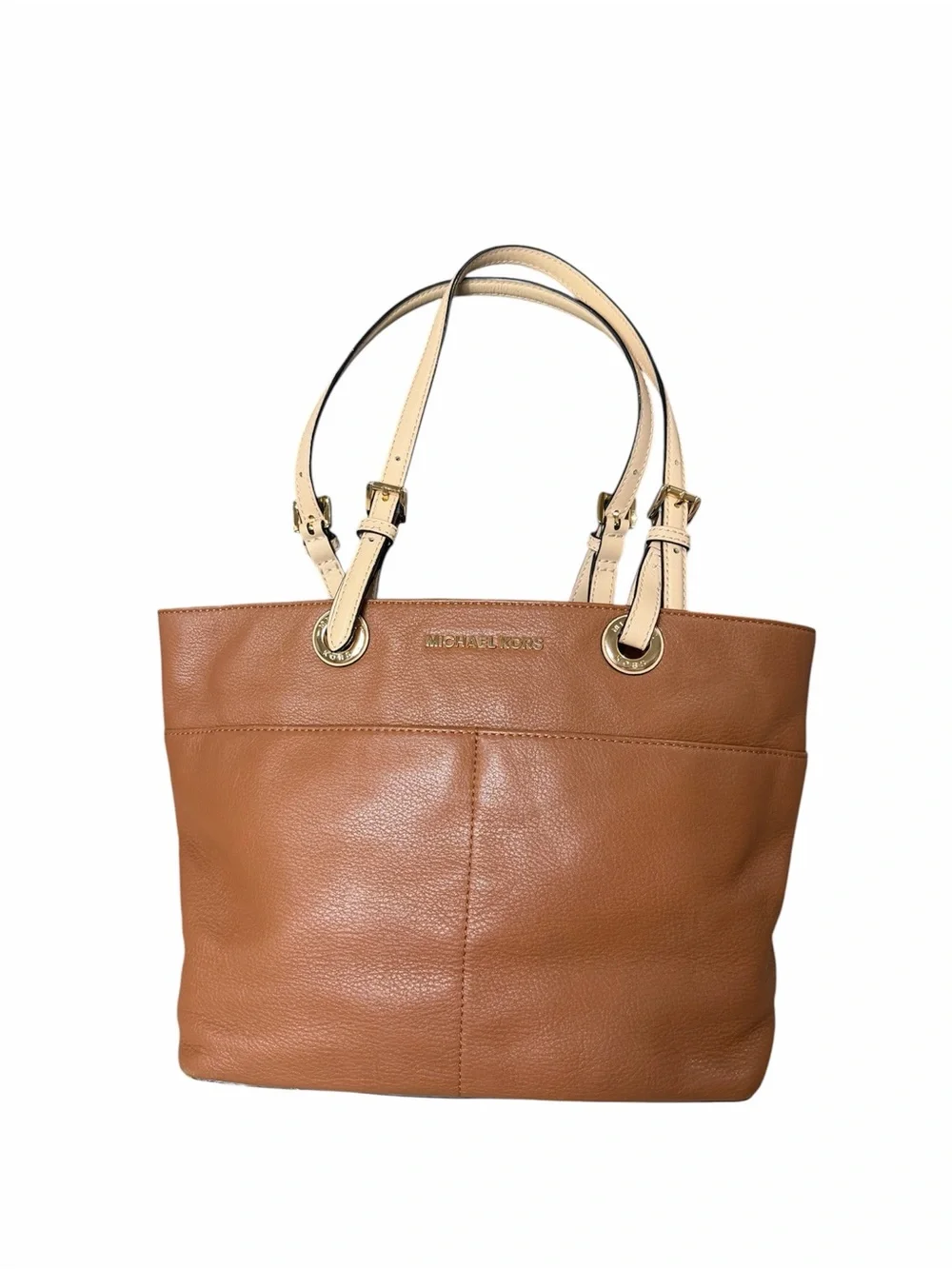 Michael Kors Brown Pebbled Leather Tote Bag Shoulder Purse Gold Hardware Large